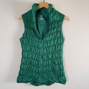 GGblue Puffer Vest Medium Green Ruched Quilted Full Zip Mock‎ Neck Sleeveless